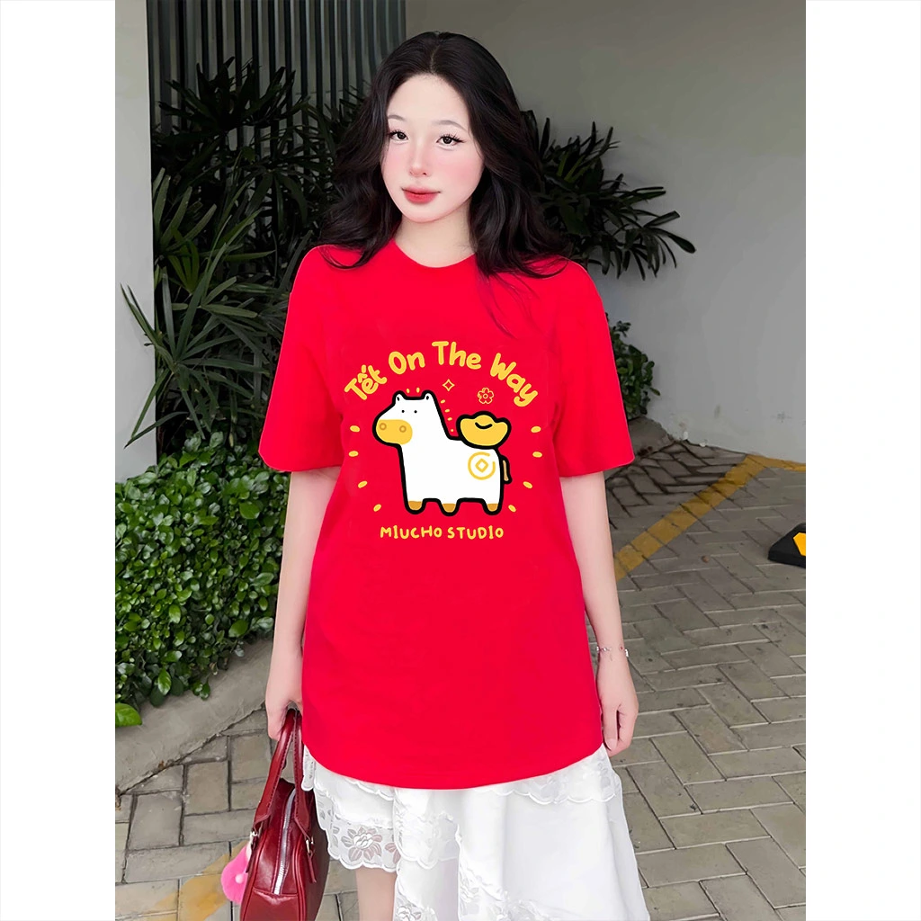 Áo thun form rộng unisex Miucho vải thoáng mát thấm hút tốt Tết On The Way 2888_thumbnail_5