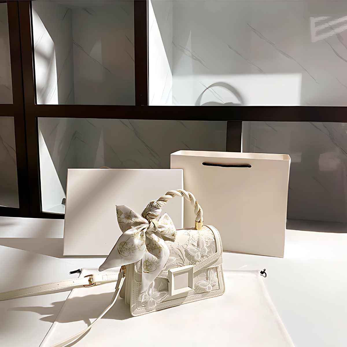 Túi xách nữ UHE_2525 LIA – màu Trắng Kem, phom hộp nắp gập, dây đeo điều chỉnh_thumbnail_4