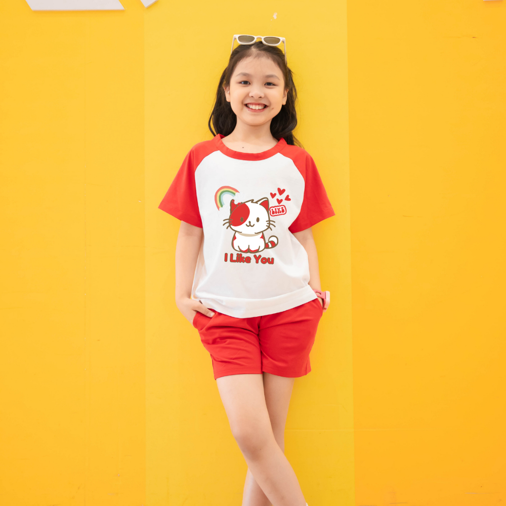Set bộ bé gái in hình mèo LIKE -  Loza Kids FB74