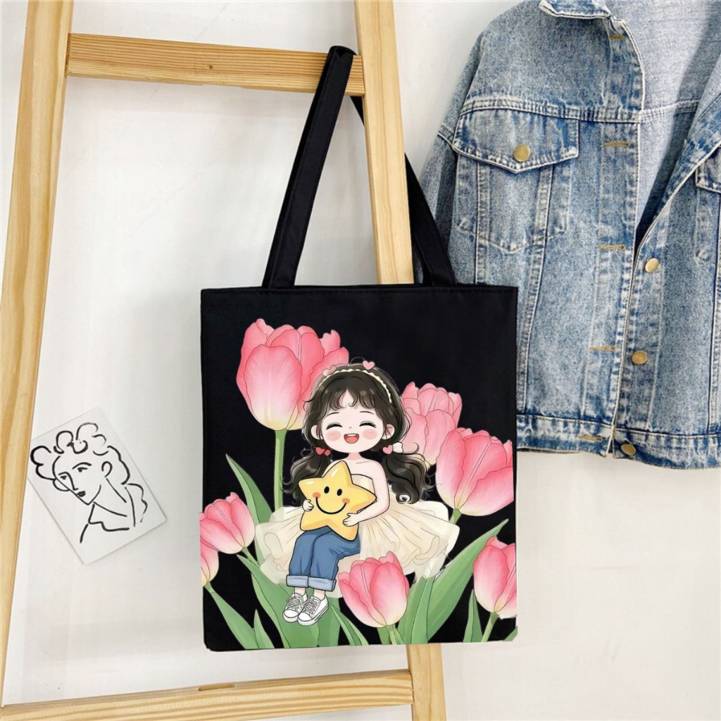 Túi tote in hình Cô gái - Túi vải canvas kích thước 33x37cm đựng vừa A4  và laptop - TOTE23_thumbnail_12