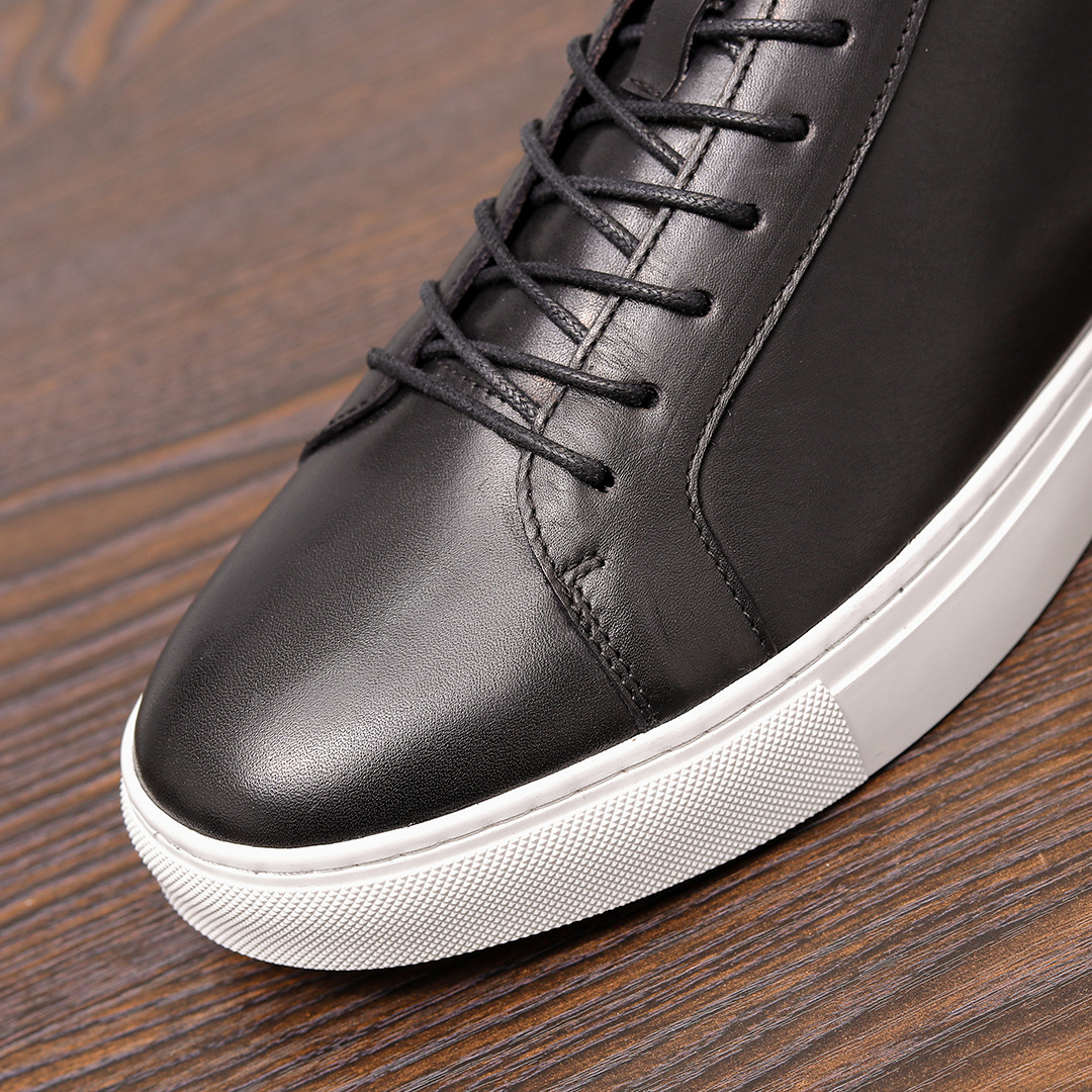 Giày thể thao cổ cao thời trang thu đông dành cho nam, da bò lớp 1 được làm thủ công đế mềm kiểu Anh Giày trắng thời trang cổ điển_thumbnail_3