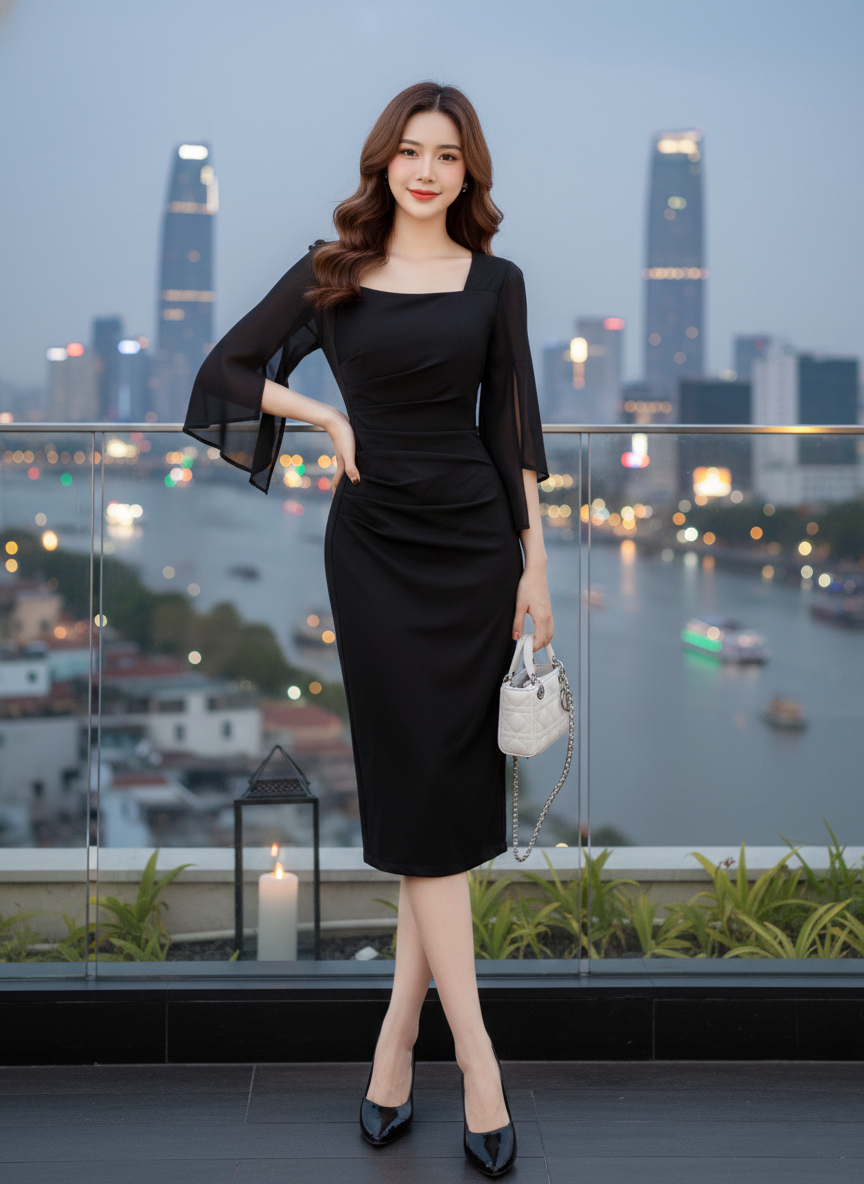 Đầm body xếp ly eo tay nữ hoàng_thumbnail_5