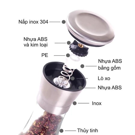 LỌ XAY TIÊU NẮP INOX