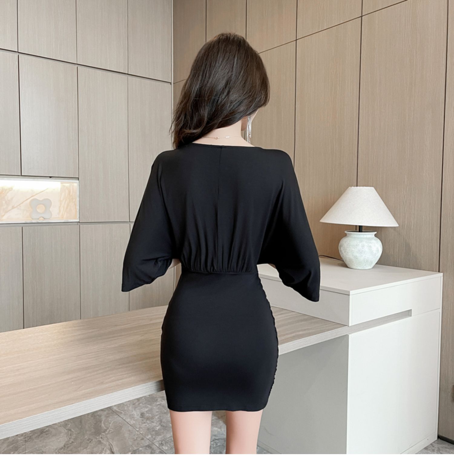 17328-Đầm body  tay dơi xoắc ngực  cách điệu ( thun nhật)_thumbnail_1