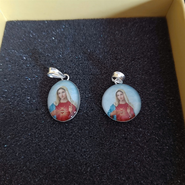 Mặt bạc in hình Đức Mẹ trái tim (2) ✔