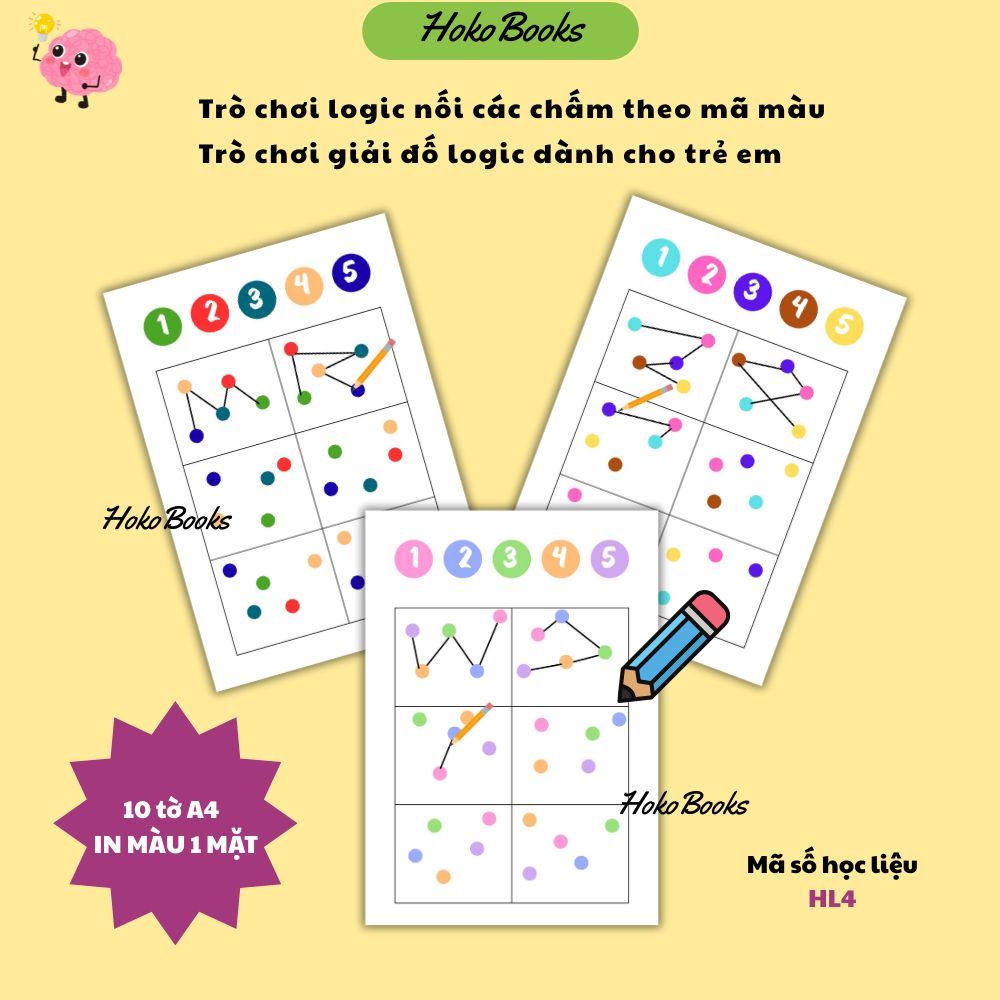 HL4 Bộ 10 tờ Học liệu Trò chơi logic nối các chấm theo thứ tự số từ 1-5