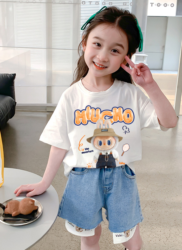 Áo thun bé gái labubu dễ thương nhiều màu sắc AED1463 Miucho Kid vải cotton thoáng mát cổ tròn in graphic_thumbnail_5