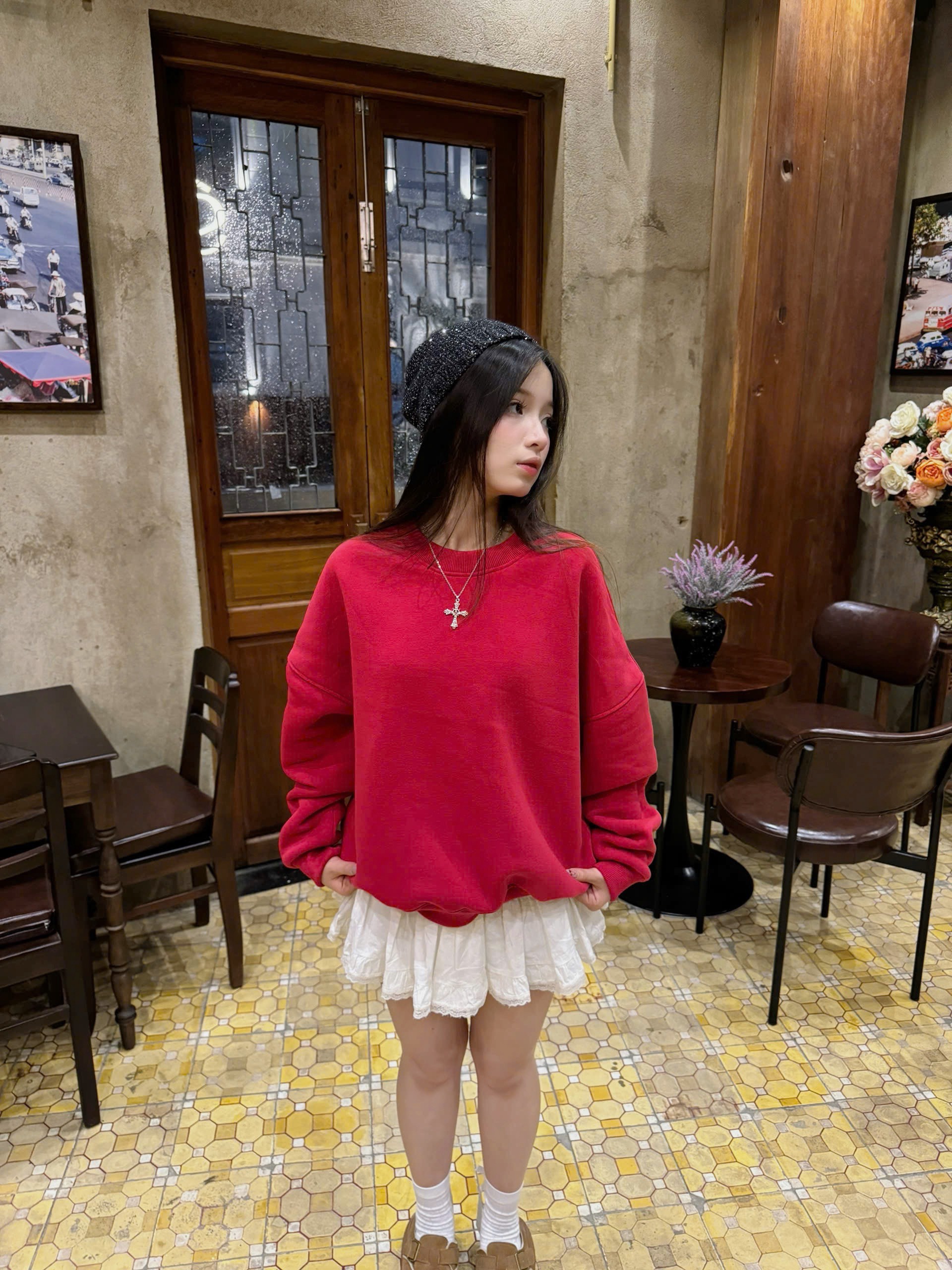 Áo sweater nam nữ trơn form boxy ST00040 Miucho cổ tròn vải nỉ bông 350 GSM_thumbnail_3