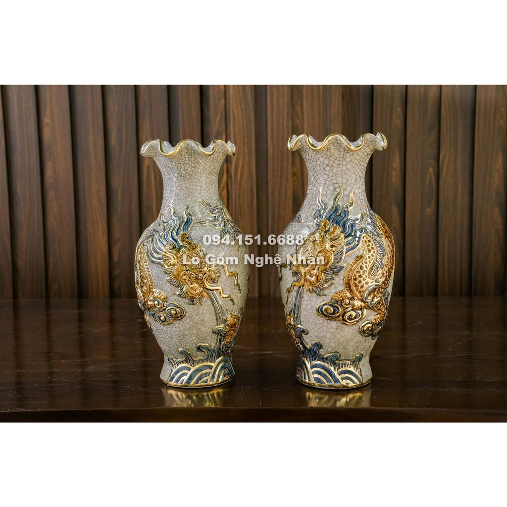 Bộ Đồ Thờ Men Rạn Hoa Sen Vẽ Vàng 24K 9999 Nghệ Nhân Chế Tác Cao Cấp Bát Tràng_thumbnail_6