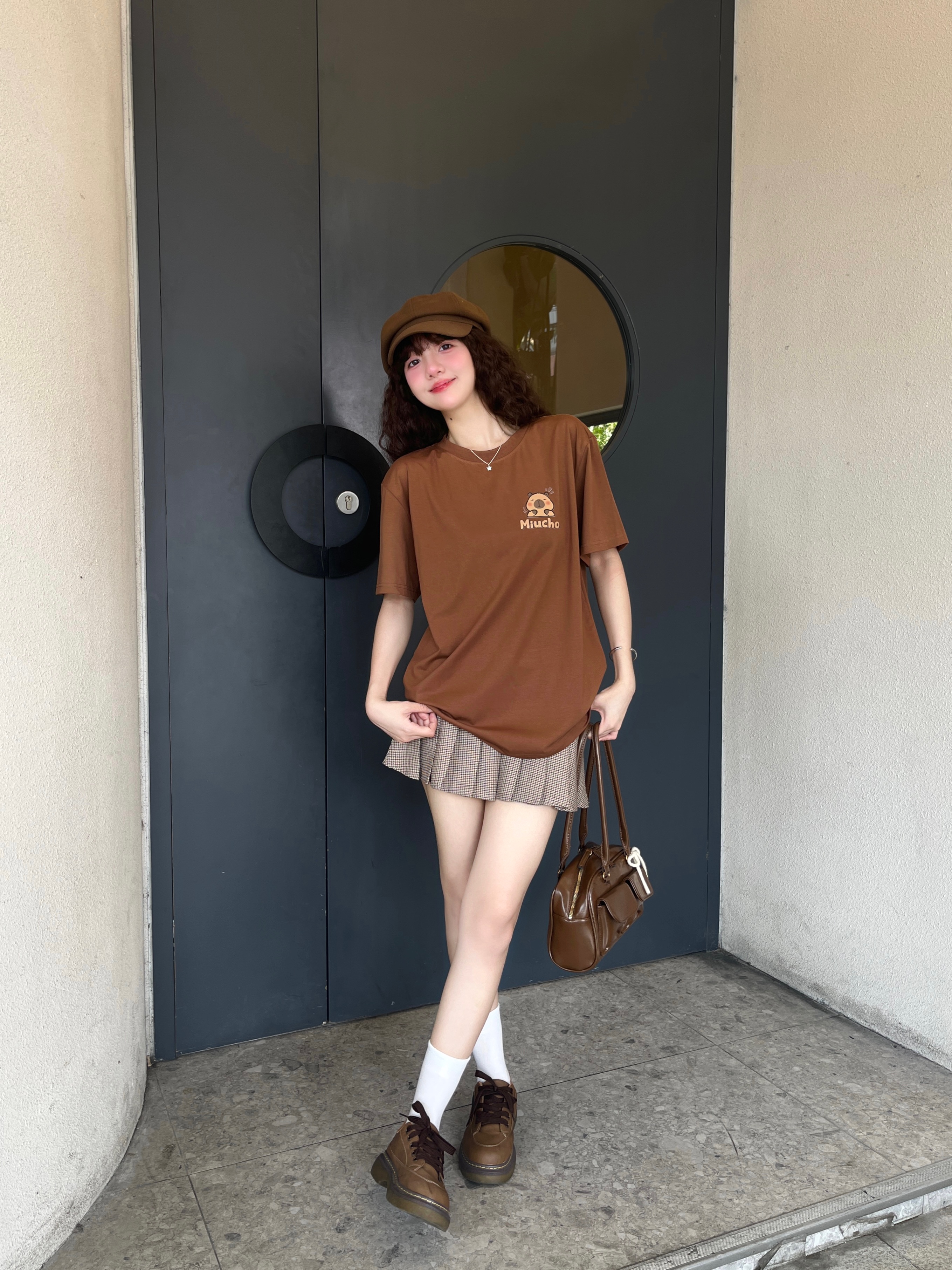 Áo thun gấu Capybara unisex form rộng tay lỡ màu xinh ATD1217 Miucho vải cotton thoáng mát cổ tròn in mix_thumbnail_2