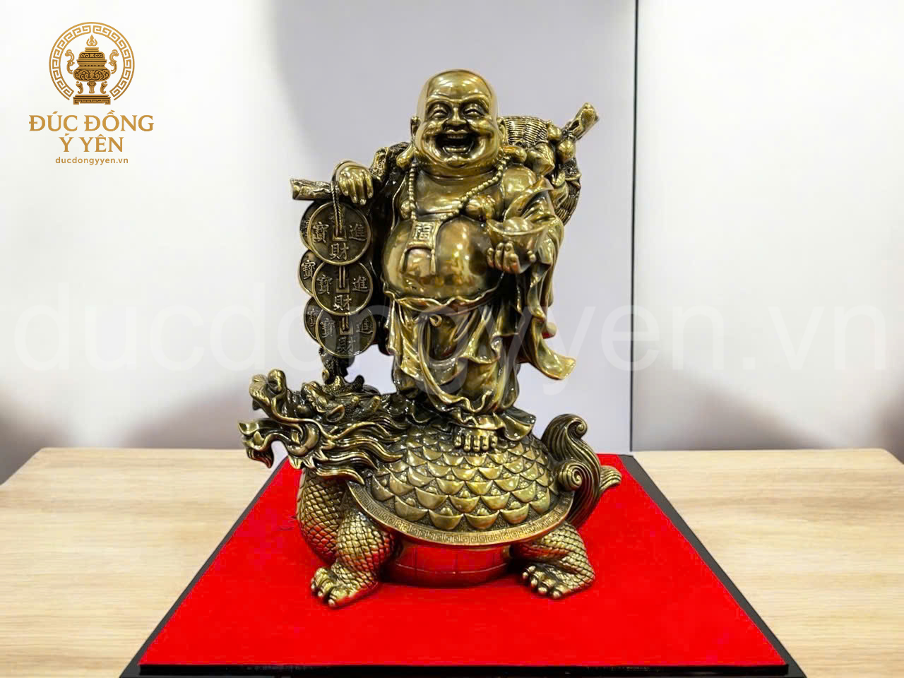 Tượng phật di lặc gánh tiền đúc đồng vàng làm màu giả cổ 