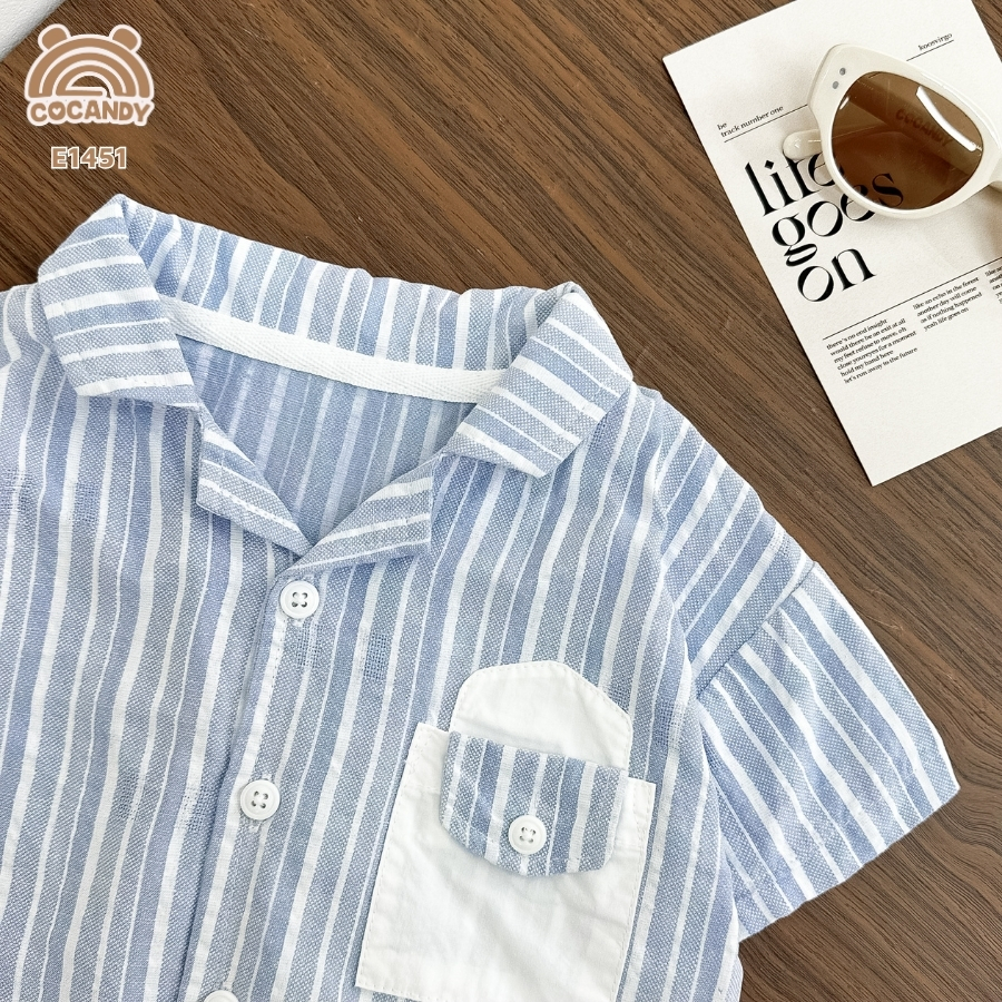 Áo cộc sơ mi kẻ XANH NHẠT túi ốp trắng_thumbnail_6
