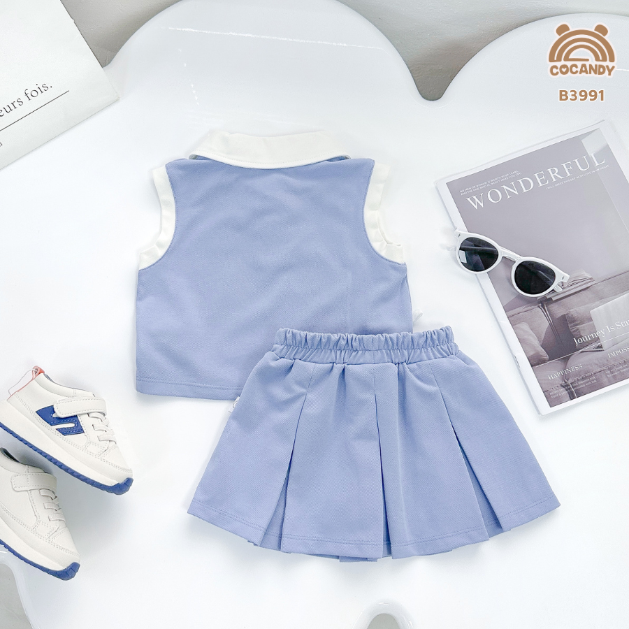 Bộ váy cộc X.NHẠT cổ nẹp TRẮNG phối dây dệt nơ sườn_thumbnail_2