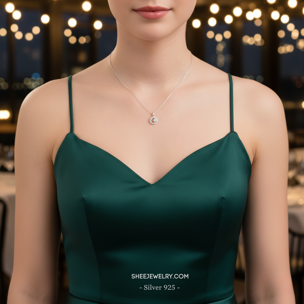 Vòng cổ bạc nữ Shee Silver chính hãng 925 kiểu mặt trăng đính đá lấp lánh – phụ kiện sang trọng_thumbnail_2