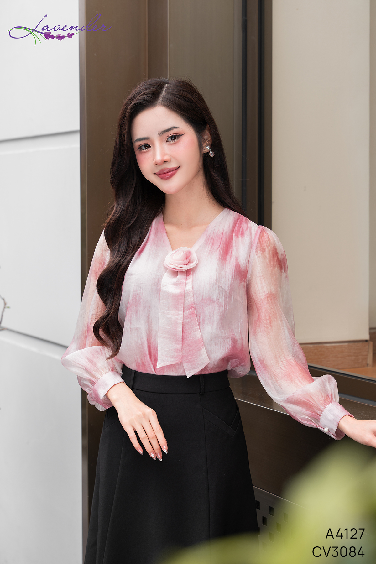 Set Áo sơ mi tơ ngọc trai hoa cuốn nơ A4127_thumbnail_2