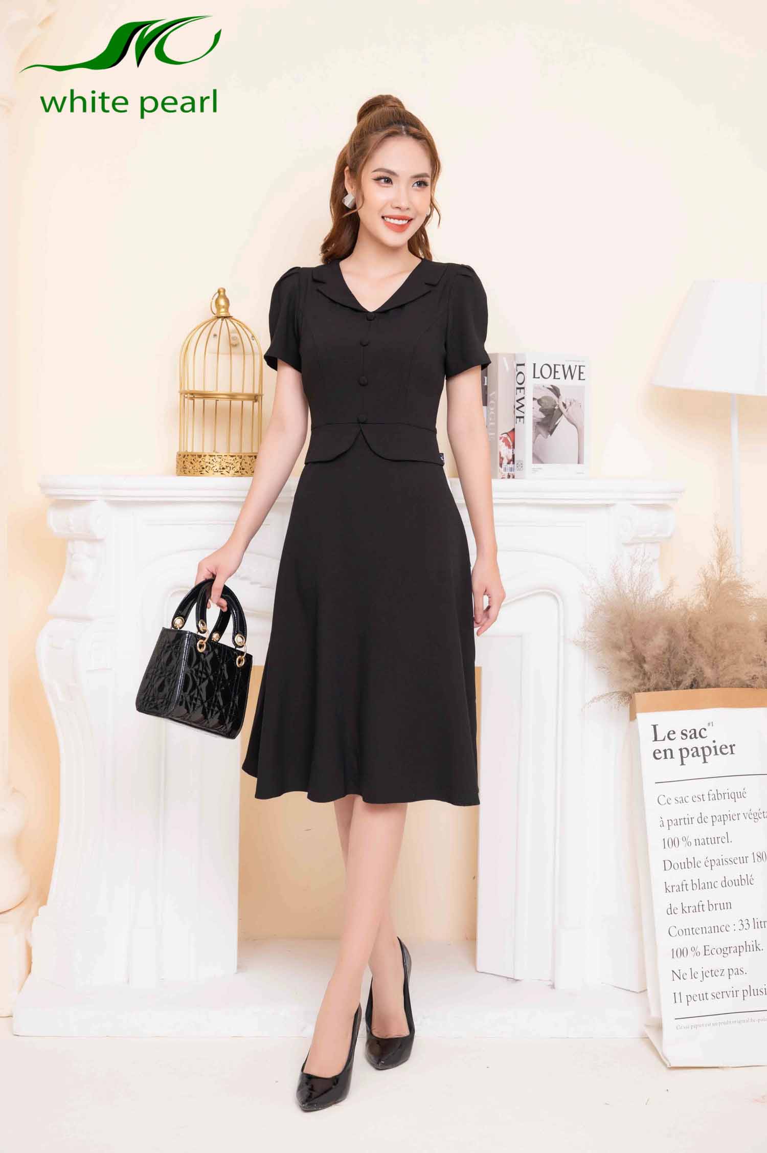 Váy ký giả vạt tròn cao cấp thời trang công sở White Pearl_thumbnail_0