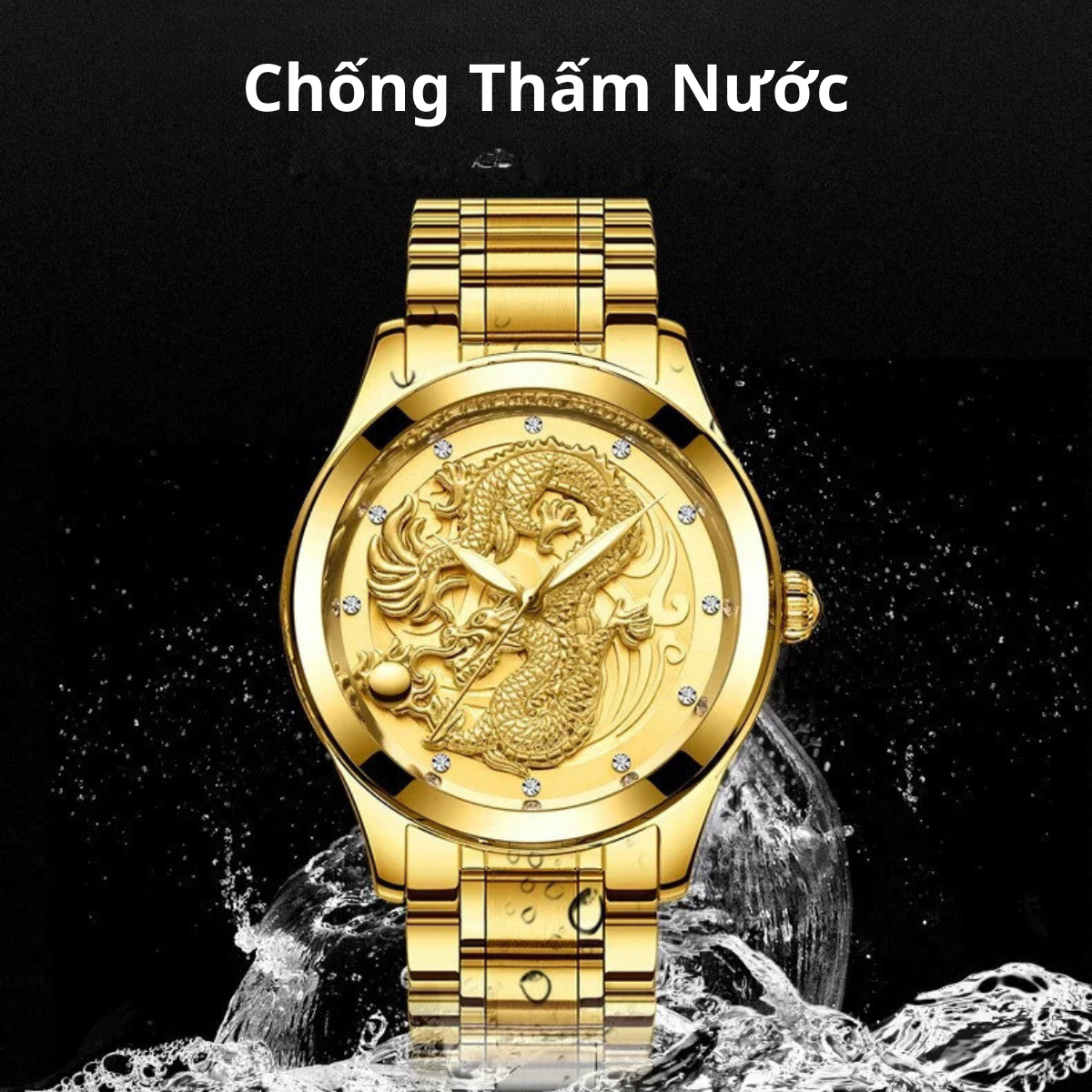 Đồng Hồ Nam Mặt Rồng Vàng Nổi 3D Dây Kim Loại Cao Cấp_thumbnail_1