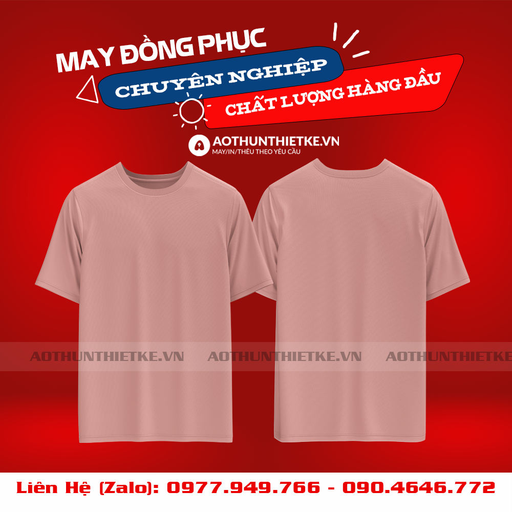 Áo Đồng Phục Cổ Tròn Hồng Dâu