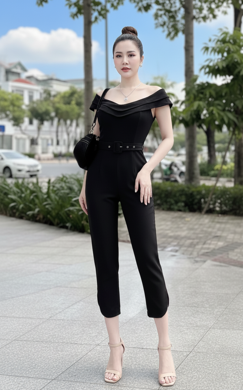 Jumpsuit lửng bèo quần lai bầu xinh xắn