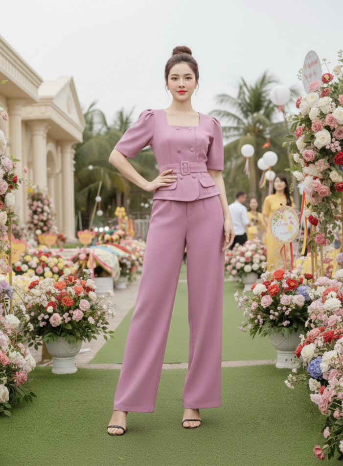 Set bộ quần dài áo cổ U