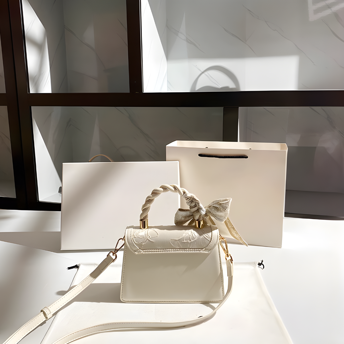 Túi xách nữ UHE_2525 LIA – màu Trắng Kem, phom hộp nắp gập, dây đeo điều chỉnh_thumbnail_6