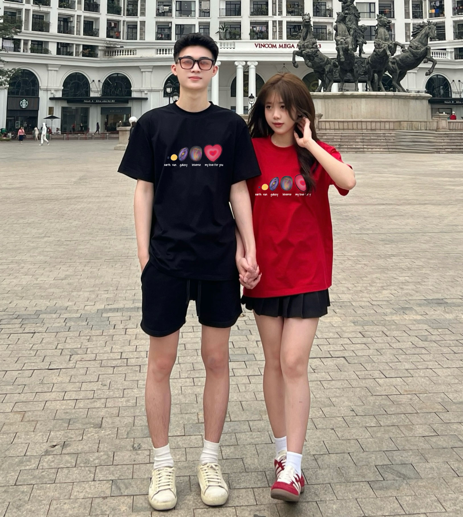 Áo thun cặp nam nữ form rộng 1958 Miucho vải 4c cotton 220gsm thoáng mát cổ tròn in mix_thumbnail_5