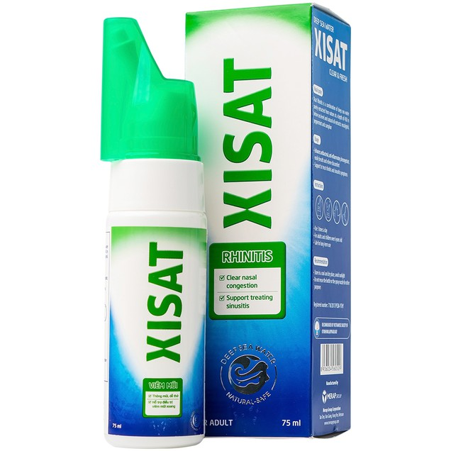 Xịt mũi nước biển sâu Xisat thông mũi, dễ thở, hỗ trợ điều trị viêm mũi xoang (Xisat 75mL xanh)