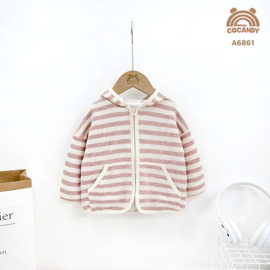 Áo dài cadirgan kẻ HỒNG BE 2 túi chéo