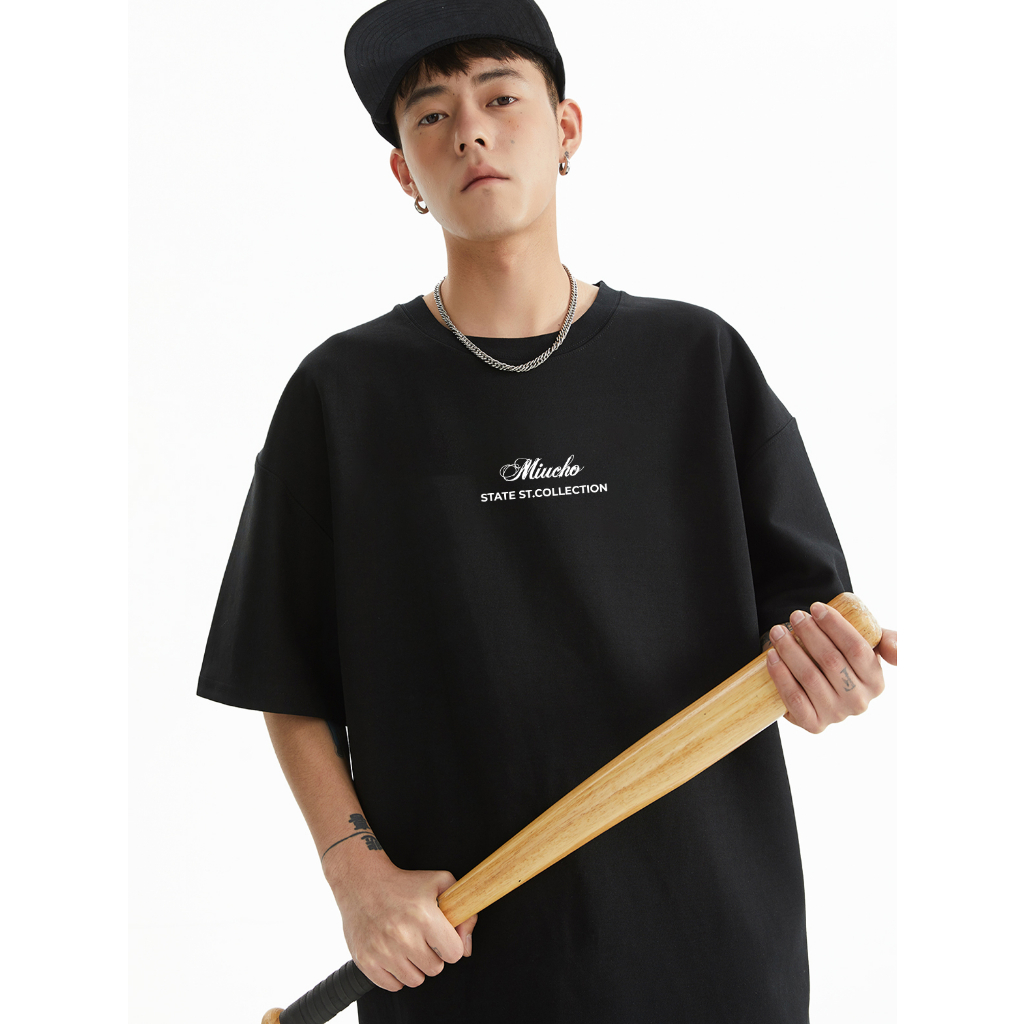 Áo thun nam form rộng ATD288 Miucho Man cotton cổ tròn in typography_thumbnail_5