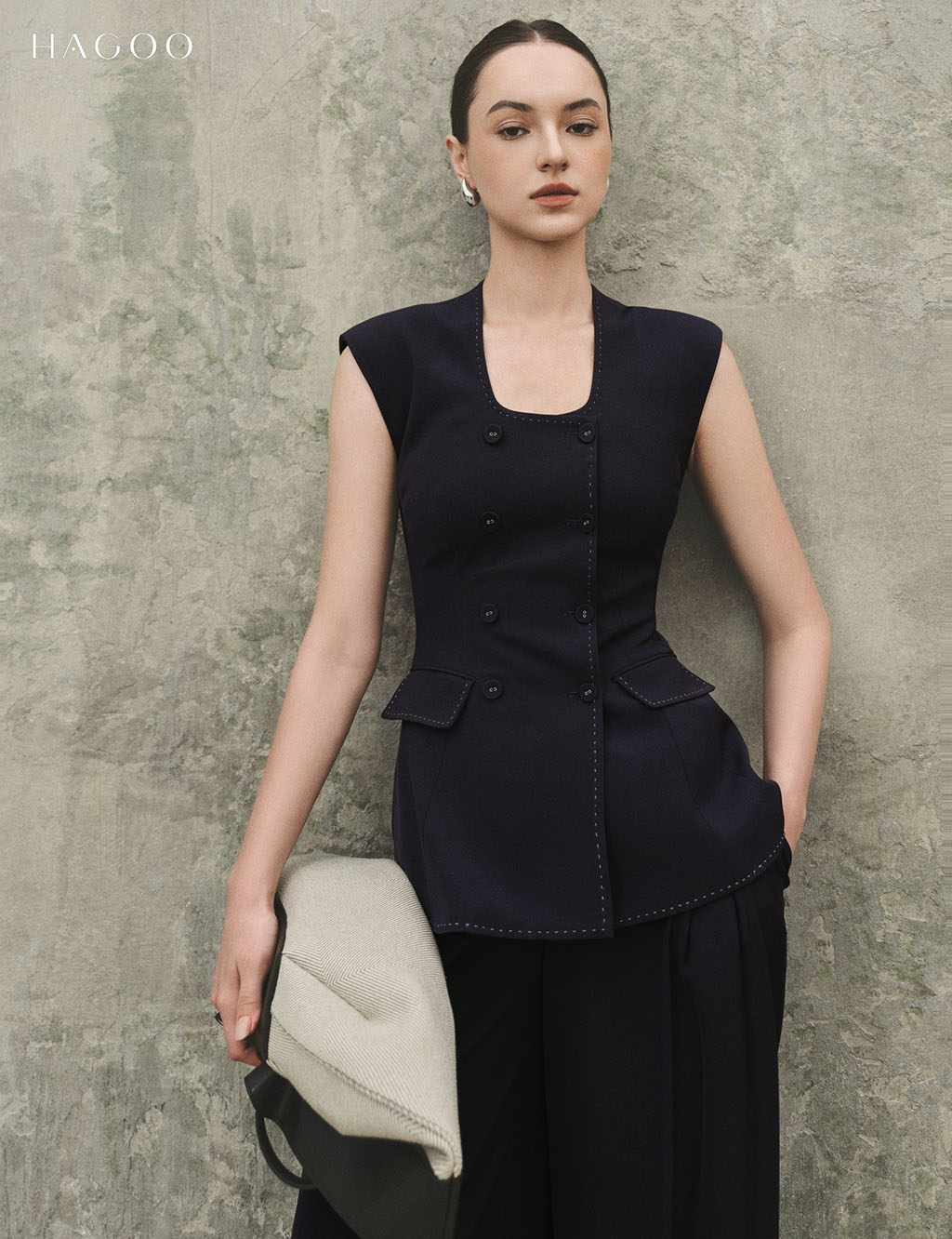 Áo Gile hai hàng khuy diễu chỉ đột HAGOO