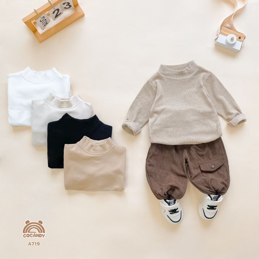 Áo dài Warmish KẺ NÂU trơn cổ 3 phân