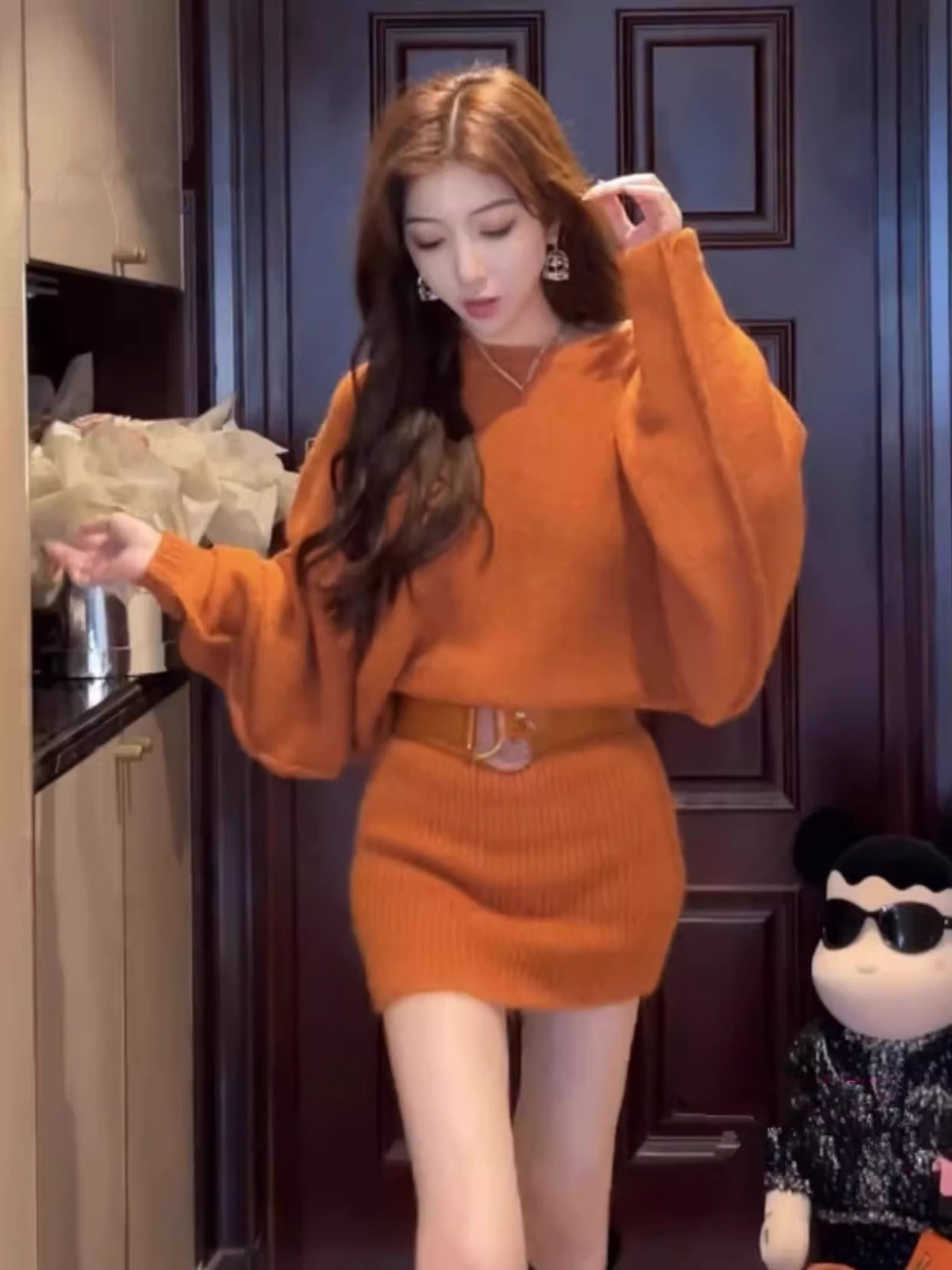 17753-Đầm len cam tay dài cách điệu (  thun lông thỏ)_thumbnail_0