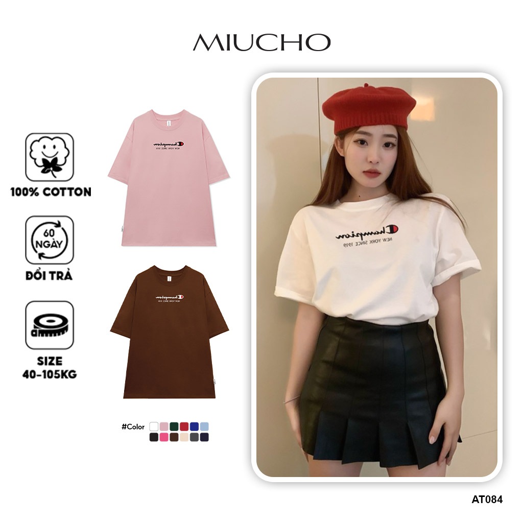 Áo phông nữ form rộng tay lỡ unisex chất vải cotton AT084 Miucho in logo