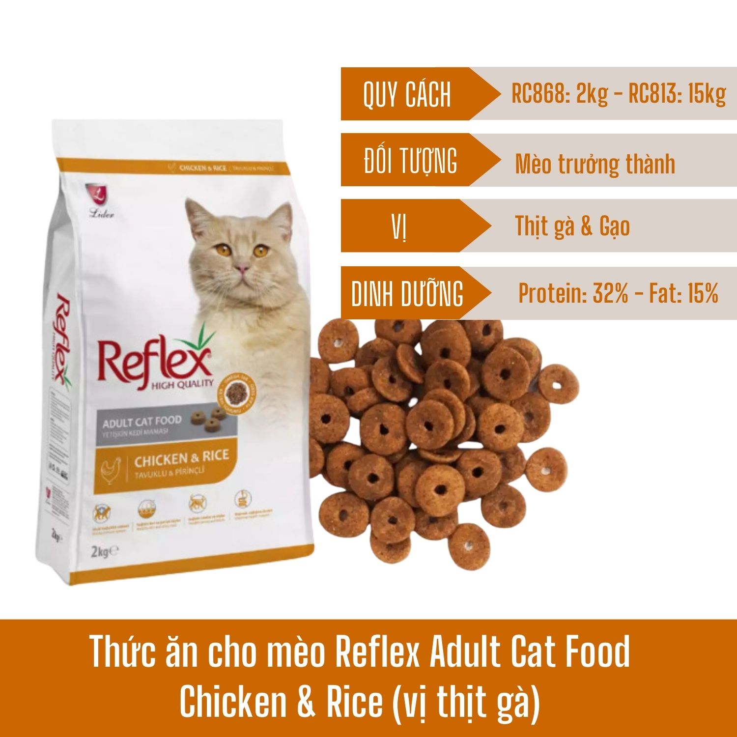 Thức ăn cho mèo Reflex Adult Cat Food Chicken & Rice (vị thịt gà) 15Kg_thumbnail_1