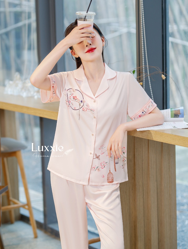 N128B Pijama lụa hoa đào chim én cộc tay_thumbnail_4