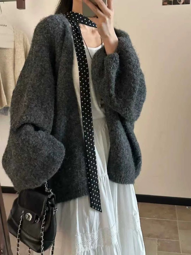Lucas - Áo len Cardigan dáng lửng vải gạo loang 60156_thumbnail_1