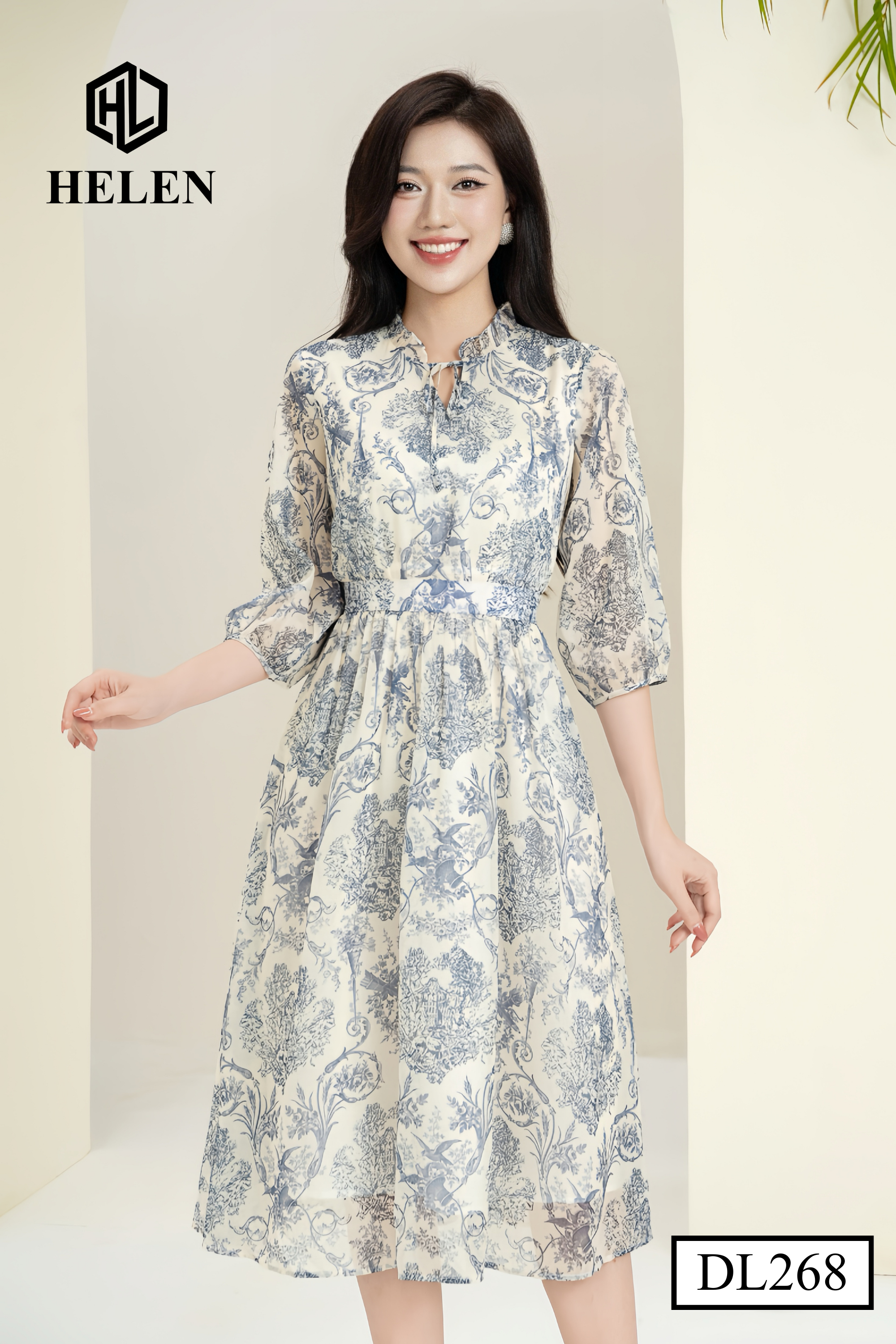 Đầm xòe họa tiết thổ cẩm cổ nhún tay lỡ DL268_thumbnail_4