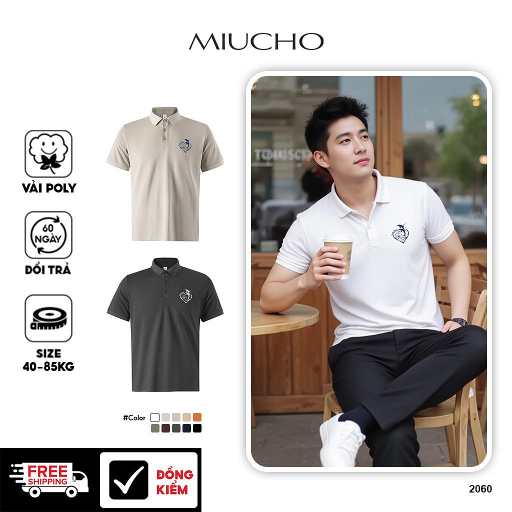 Áo polo nam cao cấp form vừa 2060 Miucho Iconic cổ trụ vải cá sấu polyester thoáng mát in artwork