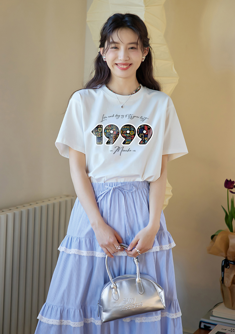 Áo thun nữ in năm sinh 1999 form vừa regular vải cotton 4c thoáng mát ARD1786 Miucho Chic in mix_thumbnail_2
