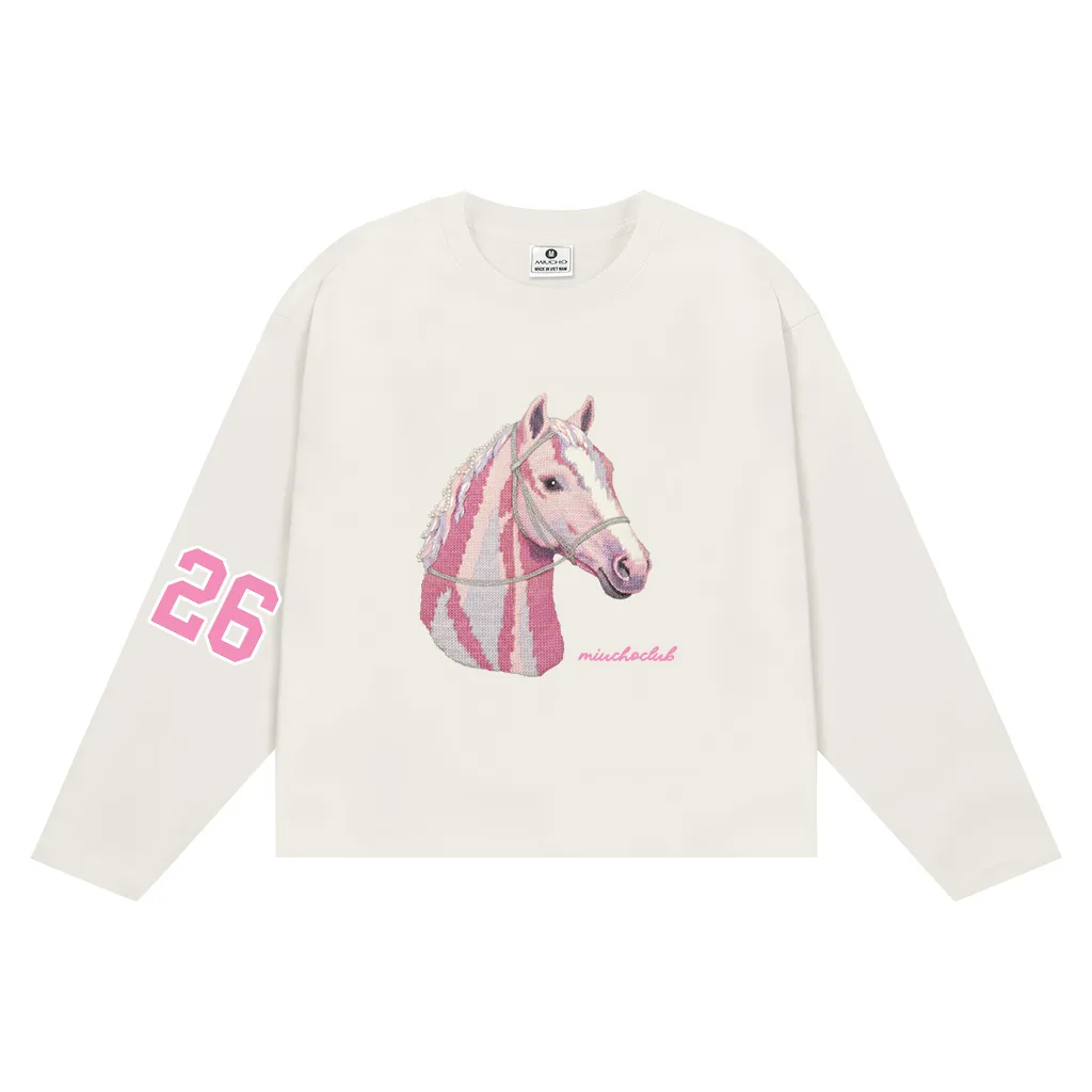 Áo thun boxy nữ tay dài Miucho cotton 2 chiều dày dặn thoáng mát hình ngựa 26 in mix 2787_thumbnail_11