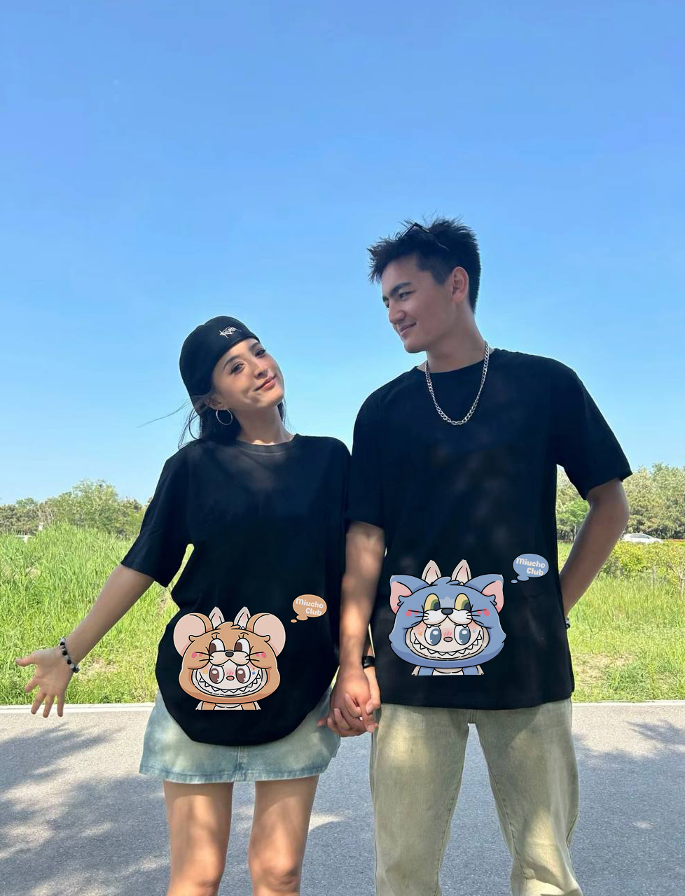 Áo thun cặp đôi couple labubu Tom and Jery đáng yêu ATD1472 Miucho vải cotton cổ tròn in mix_thumbnail_3