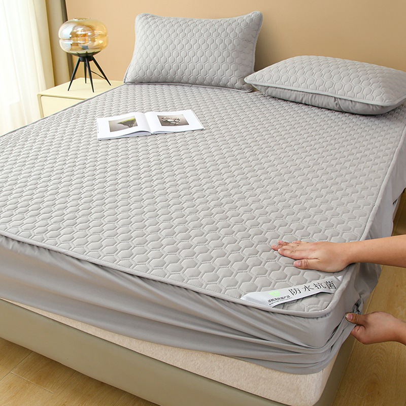 Ga trải giường chống thấm nước màu trơn chần bông kiểu mới bọc bảo vệ nệm Simmons_thumbnail_0