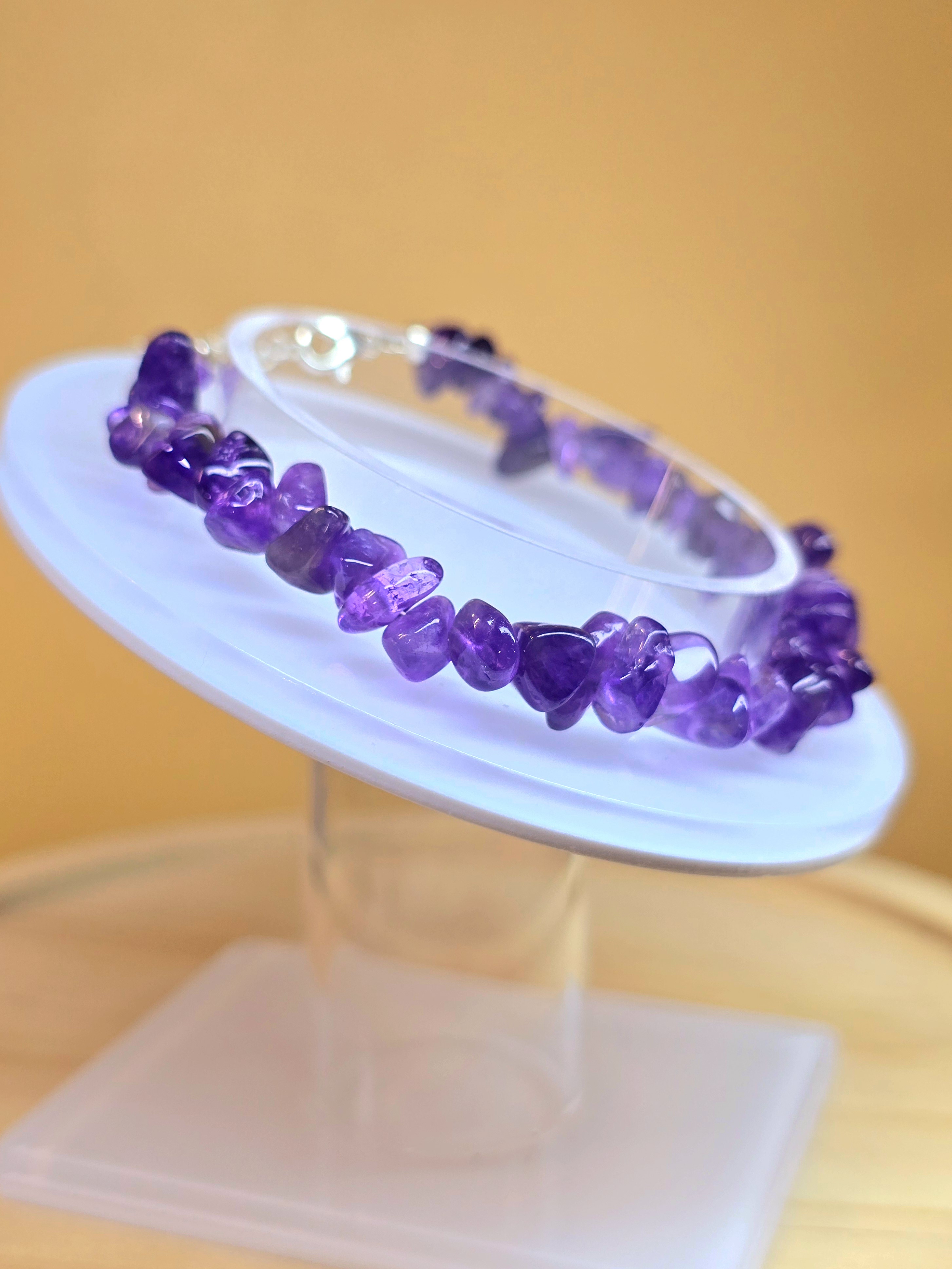 Vòng Hạt Chips Thạch Anh Tím Amethyst Với Móc Khóa Hợp Kim Không Rỉ_thumbnail_2