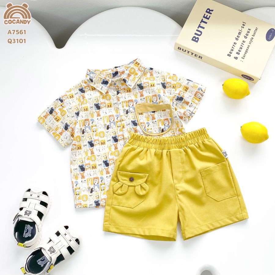 Quần cộc VÀNG phối túi tai gấu