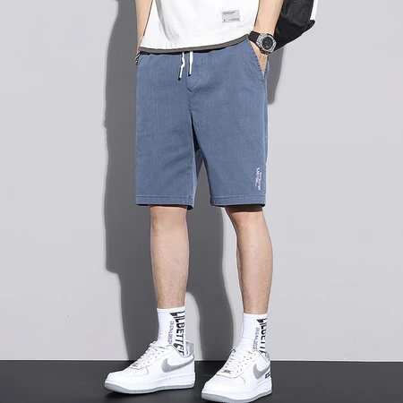 Quần Short Nam ECOLLECT Vải Denim Xước Co Giãn, Phom Ngang Gối Dáng Rộng Thời Trang_thumbnail_2