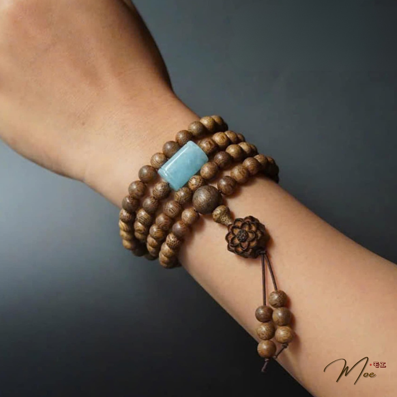 PT171 - Chuỗi vòng trầm tốc hoa sen mix lu thống đá tự nhiên_thumbnail_5