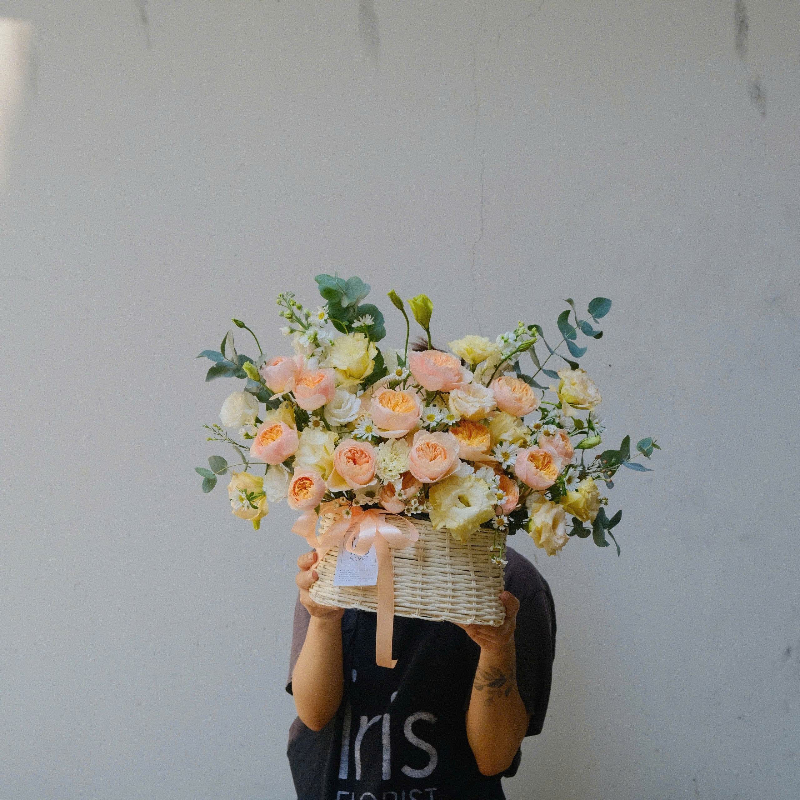 Giỏ hoa mây tone cam - Size M+