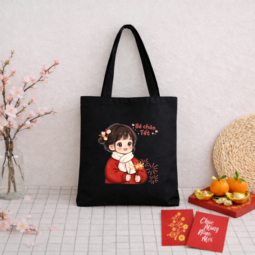 Túi Tote BST Bé gái Tết 2026 - Túi vải canvas có túi phụ và khoá kéo đựng vừa A4 và laptop (33x37cm) - TOTE34_thumbnail_5