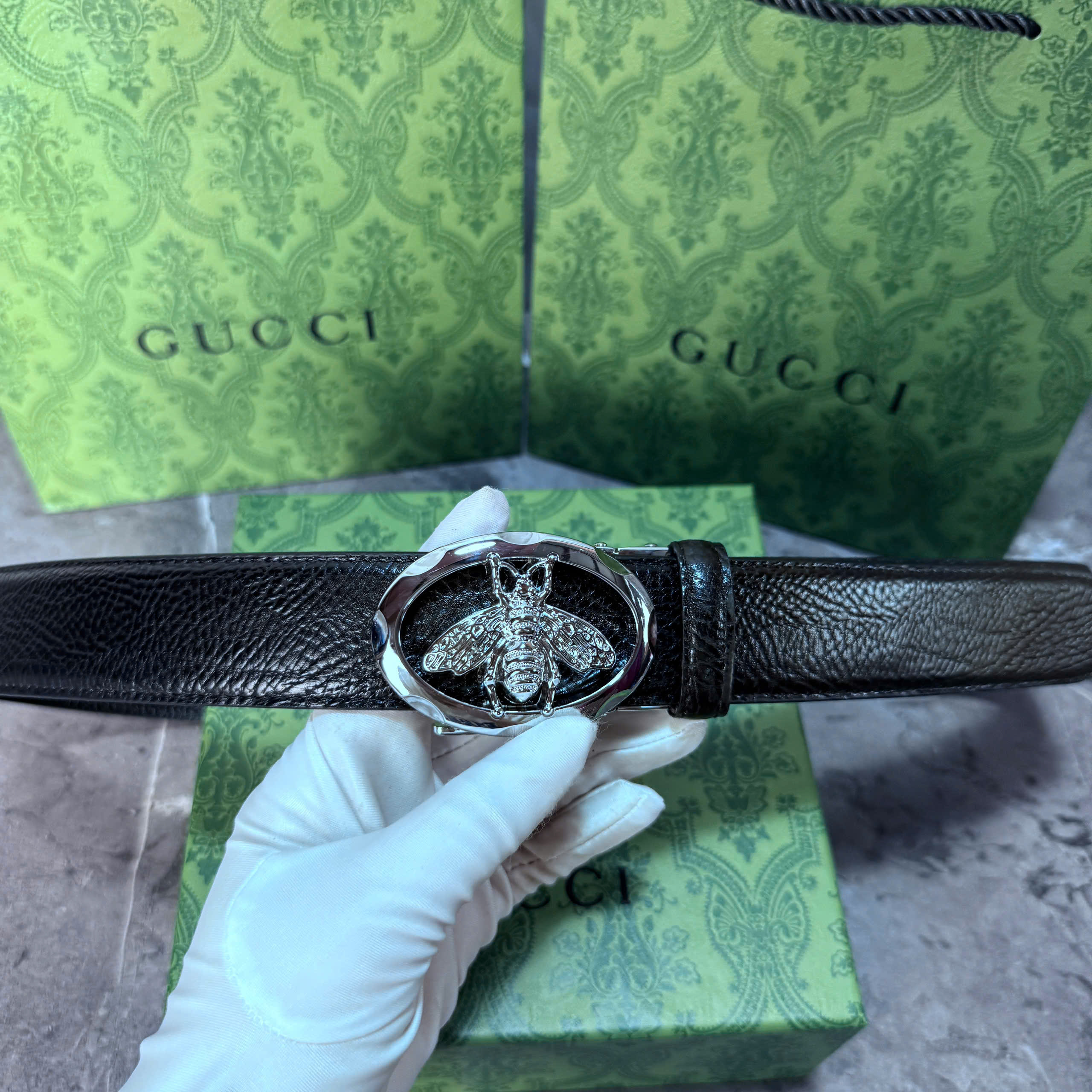 Thắt lưng Gucci Bee Buckle Leather Belt_thumbnail_4