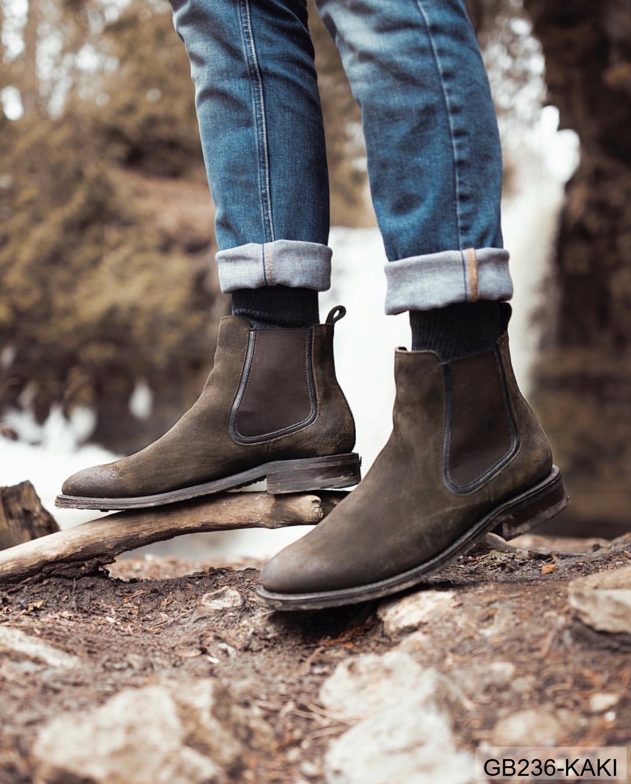 GB236 - Giày Chelsea Nam Da Heo Phong Cách Anh Quốc, Đế Cao Su Thoáng Khí, Màu Đen Kaki_thumbnail_36